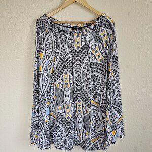 Chances R Plus Womens Long Boho Casual Black/White/Yellow Geometric Skirt 2X
